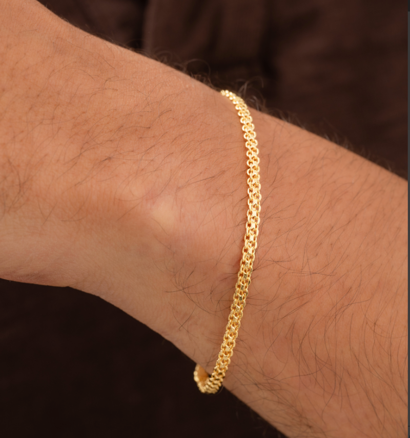 Pulsera Tejido Chino — Trenzado Compacto Oro Laminado 18K | 16 cm + Extensor