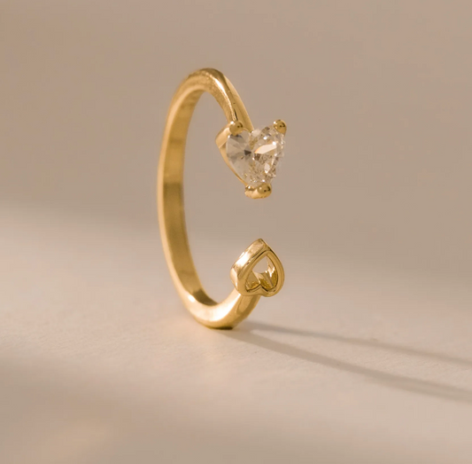 Anillo In Love — Corazón con Circonia Ajustable Oro Laminado 18K