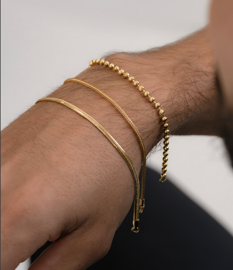 Pulsera Balín Italiano — Esferas Pulidas Oro Laminado 18K | 16 cm + Extensor