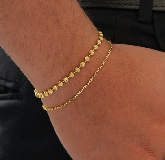 Pulsera Balín Italiano — Esferas Pulidas Oro Laminado 18K | 20 cm
