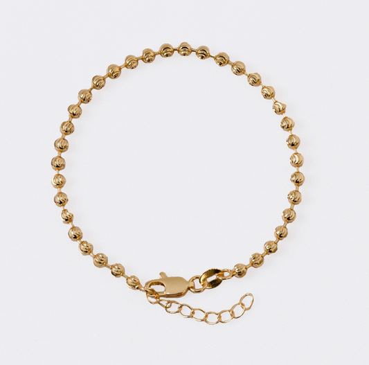 Pulsera Balín Italiano — Esferas Pulidas Oro Laminado 18K | 16 cm + Extensor