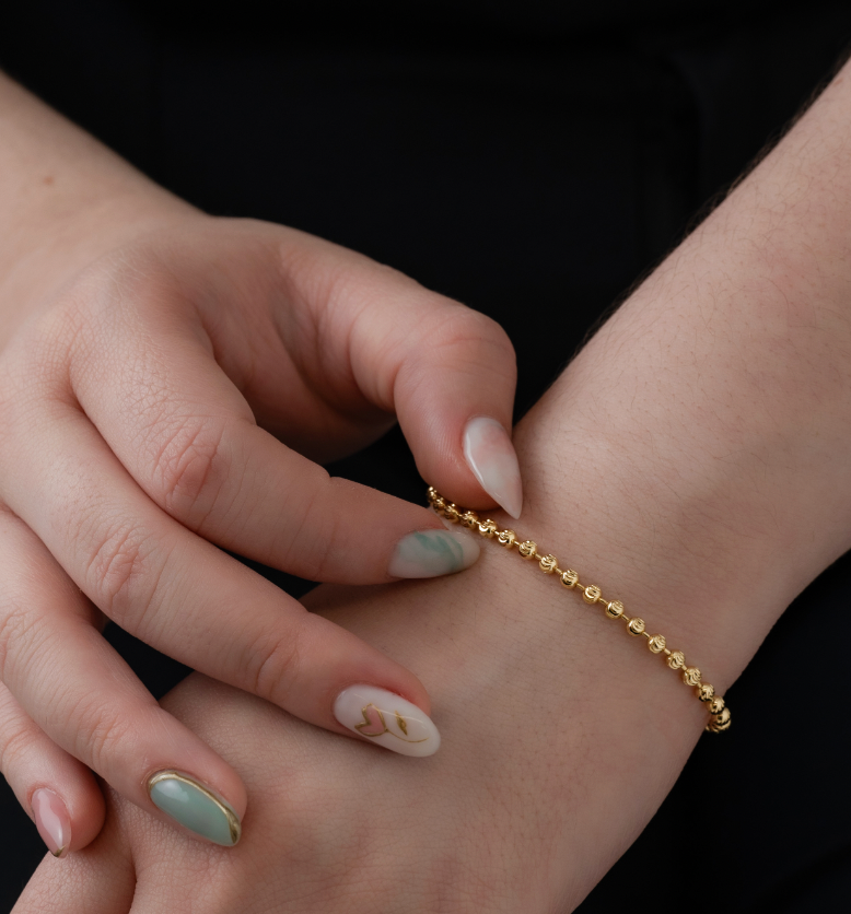 Pulsera Balín Italiano — Esferas Pulidas Oro Laminado 18K | 16 cm + Extensor