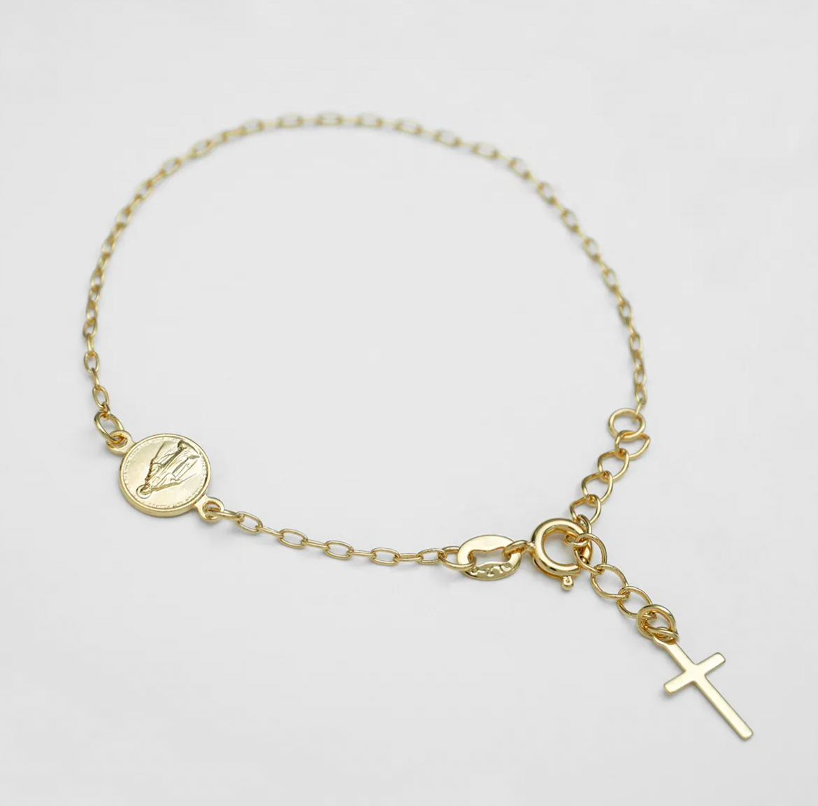 Pulsera Virgen Milagrosa — Fe y Elegancia Oro Laminado 18K | 16.5 cm + Extensor