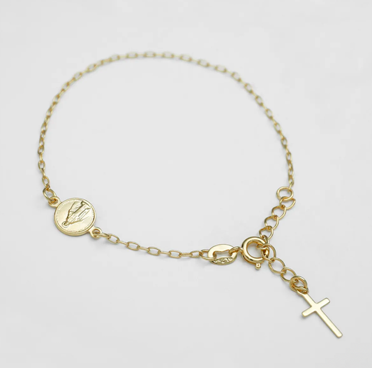 Pulsera Virgen Milagrosa — Fe y Elegancia Oro Laminado 18K | 16.5 cm + Extensor