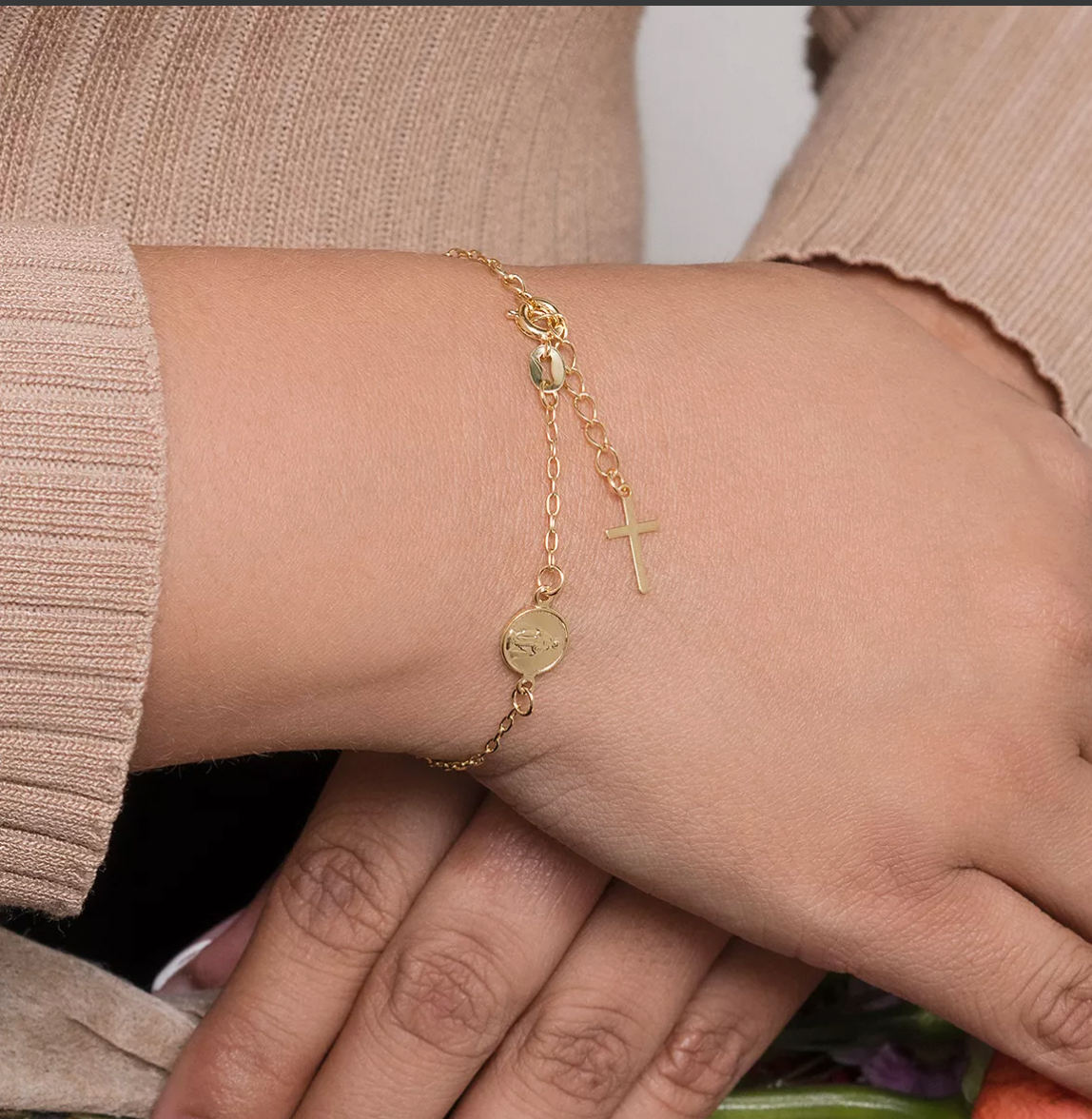 Pulsera Virgen Milagrosa — Fe y Elegancia Oro Laminado 18K | 16.5 cm + Extensor