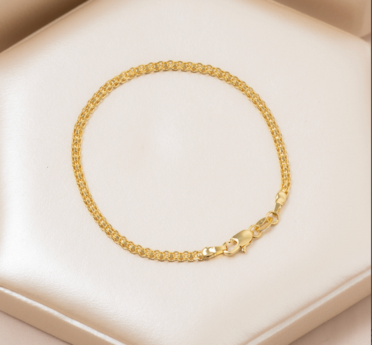Pulsera Tejido Chino — Trenzado Compacto Oro Laminado 18K | 16 cm + Extensor