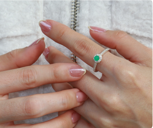 ANILLO PLATA S925 AURA ESMERALDA NATURAL
