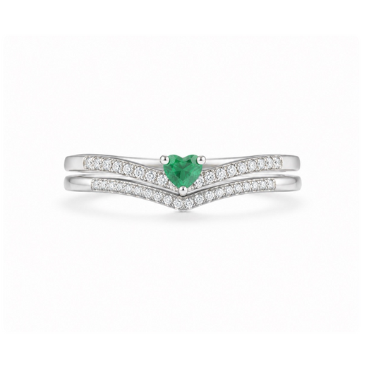 ANILLO PLATA S925 CORAZON VERDE ESMERALDA NATURAL