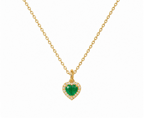 DIJE CORAZON ESMERALDA NATURAL ORO 18K