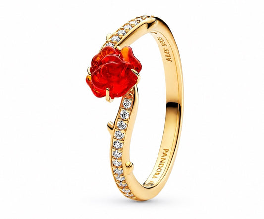 Anillo rosa encantada la bella y la bestia