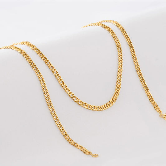 Cadena Cubana Continua — Base Plata Italiana Laminada en Oro 18K | 2.3 mm | 65 cm